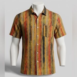 Misslook Retro Button Up Short Sleeve Multicolor Stripes Dress Shirt Size 3XL